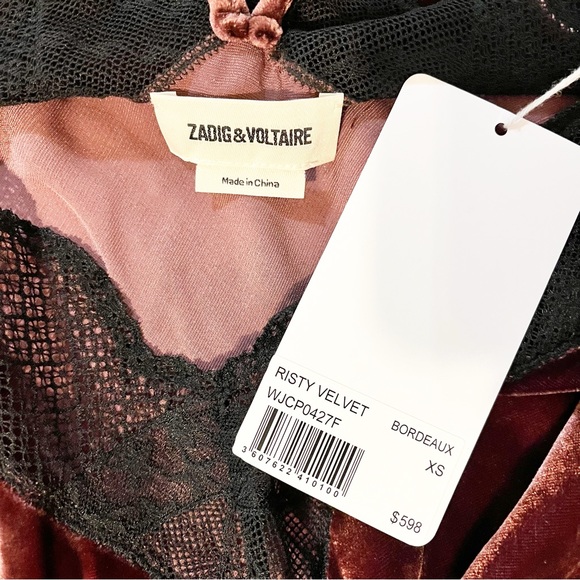 NWT Zadig & Voltaire Risty Velvet Bordeaux Lace Maxi Dress - Picture 2 of 13